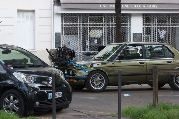 Tournage d'une scène du film Mission Impossible avec Tom Cruise en avril 2017 dans les rues de Paris.