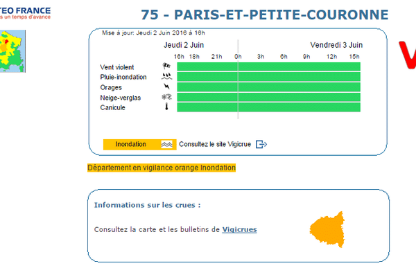 Météo France déclare la vigilance orange sur le territoire de Paris et sa petite couronne.