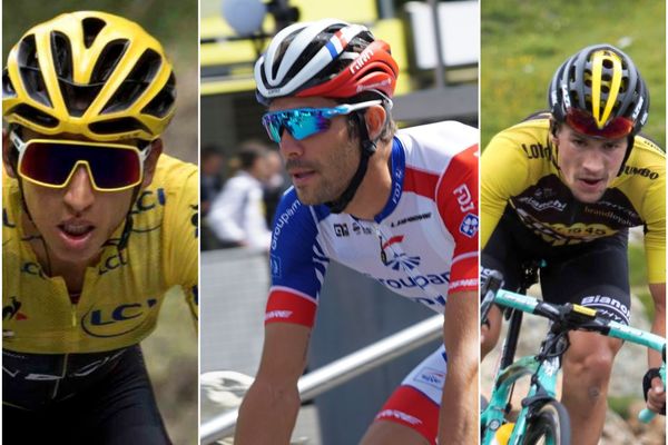 Egan Bernal (à gauche), Thibaut Pinot (au centre) et Primoz Roglic (à droite) vont se mesurer sur le Criterium du Dauphiné, qui débute ce mercredi 12 août.