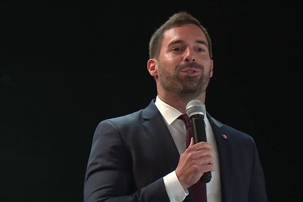 Julien Odoul lors de la rentrée politique de la fédération du Rassemblement national de l'Yonne, le 29 septembre 2024.