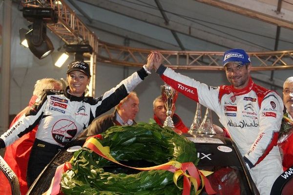 Séverine et Sébastien Loeb, vainqueurs du Rallye Condroz en novembre 2013