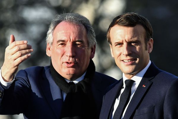 Le 13 janvier à Pau, Le président de la République Emmanuel Macron aux côtés de François Bayrou