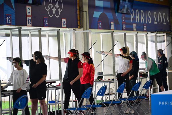 Les qualifications du tir à 25 mètres féminin, au centre national de tir sportif de Déols, à l'occasion des Jeux olympiques le 2 août 2024.