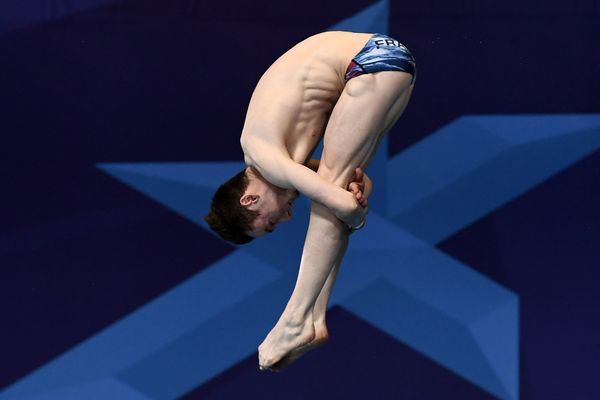 Benjamin Auffret, lors de la finale du plongeon à 10m des Championnats d'Europe de Glasgow, le 12 août 2018.