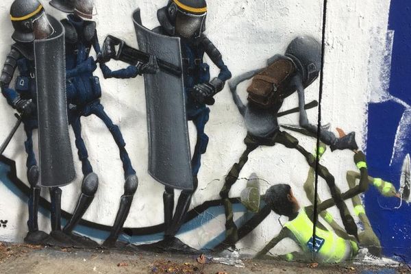 L'oeuvre est signée Banksy, mais ne correspond pas du tout au style de l'artiste.