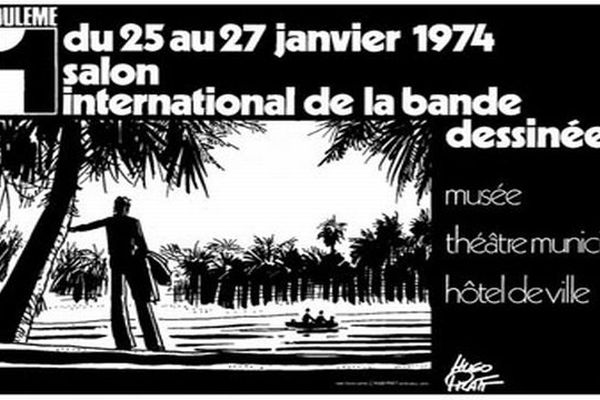 L'affiche du 1er salon de la bande dessinée en 1974 dessinée par Hugo Pratt