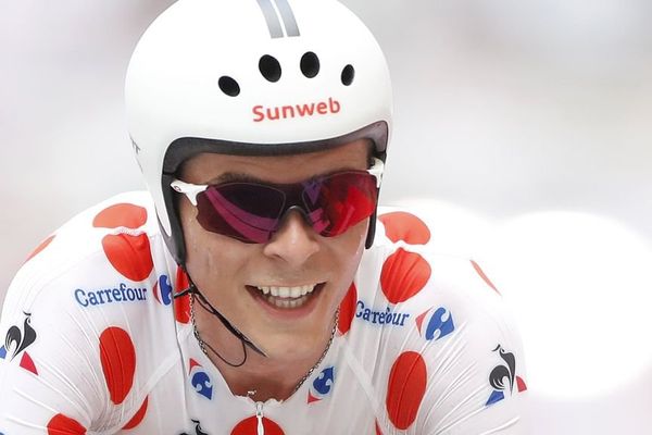 Warren Barguil, lors de l'arrivée de la 20e étape du Tour de France 2017. Le contre la montre au Vélodrome de Marseille.