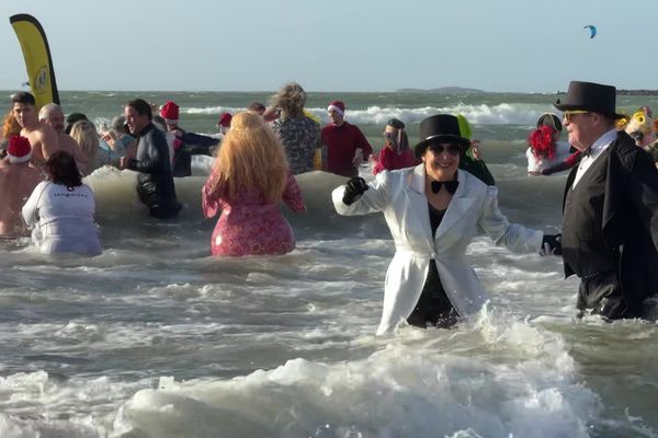 Un petit peu de folie, des sourires, c 'est l'ambiance du bain des otaries ce 22 décembre à Saint-Gildas de Rhuys