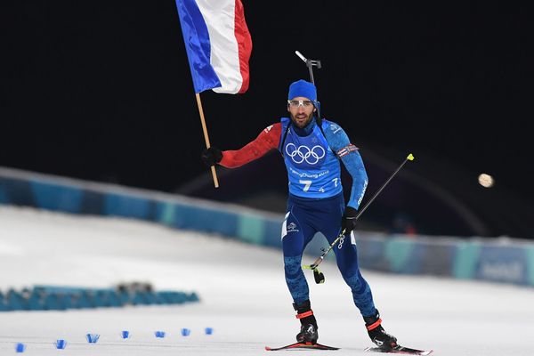 Martin Fourcade lors du relais mixte du biathlon aux JO de Pyeongchang