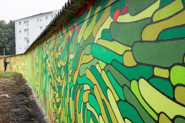 La fresque réalisée par les jeunes de l'association Tout Atout, le long de la halte gare à Pontchaillou à Rennes