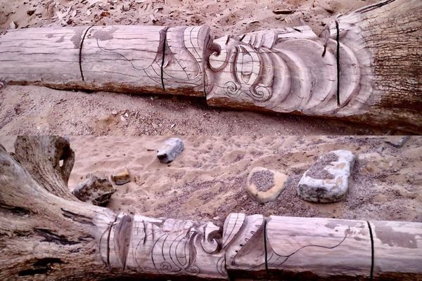 Le totem tronçonné, plage du Veillon, aux Sables d'Olonne, le 10 mars 2021