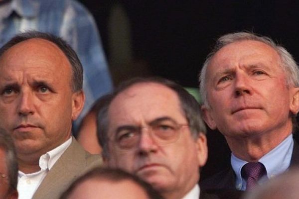 En 2000, pendant le match Rennes-PSG, René Ruello (à gauche) et François Pinault (à droite)