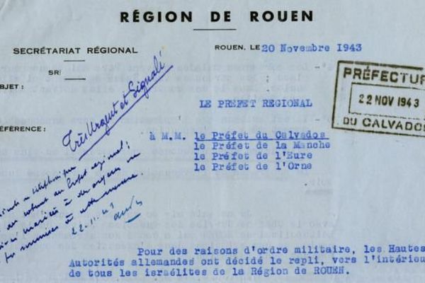 La circulaire du "préfet régional" signée par son directeur de cabinet relative à "l'évacuation" des "israélites" prévue le 24 novembre 1943.