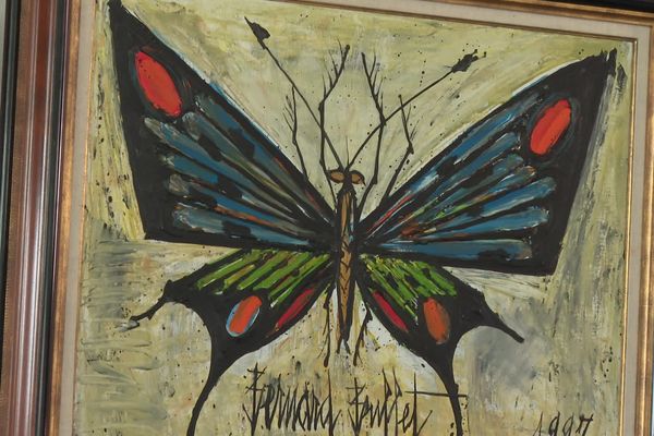 Ce tableau intitulé "Papillon 1997" est l'une des œuvres de Bernard Buffet mises aux enchères à La Rochelle, samedi 22 juin 2024.