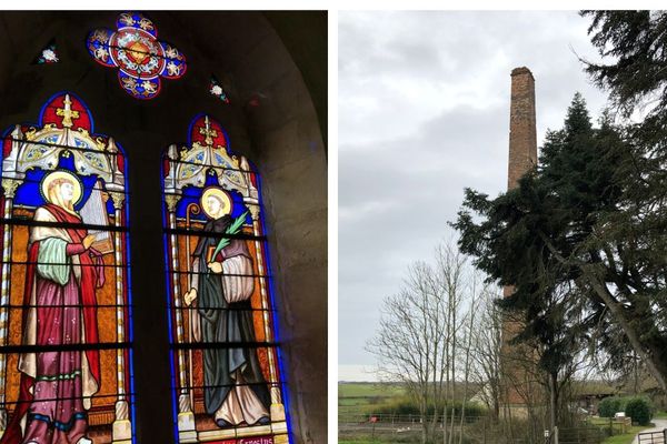 Le vitrail du porche de l'église de Mareuil a été restauré, tandis que la cheminée des anciennes forges pourrait nécessiter le même traitement dans le futur.