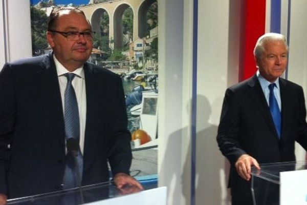 Patrick Mennucci et Eugène Caselli en studio pour le débat de la primaire socialiste