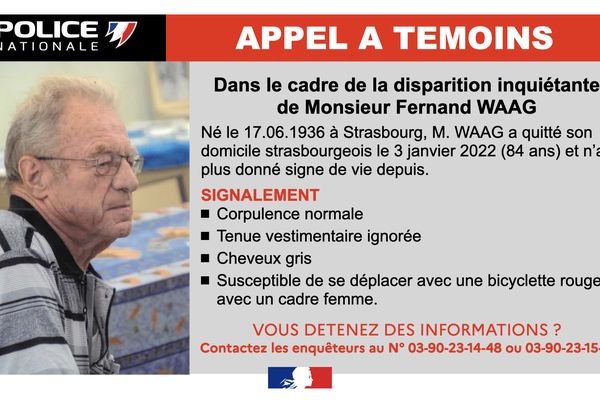 La police a lancé un appel à témoins suite à la disparition inquiétante d'un octogénaire à Strasbourg.