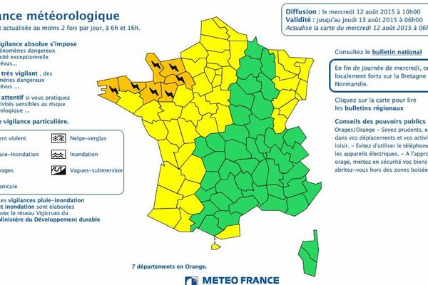 Alerte orange du 12 aout 2015 sur 3 départements bretons