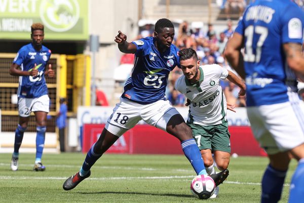 Ibrahima Sissoko lors du match de football entre le Racing Club de Strasbourg Alsace et l'AS Saint-Etienne à Strasbourg le 19 août dernier.