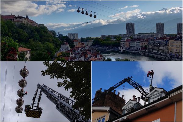 Pendus sous les bulles, les secouristes du GRIMP participent à un exercice d'évacuation du célèbre téléphérique de Grenoble