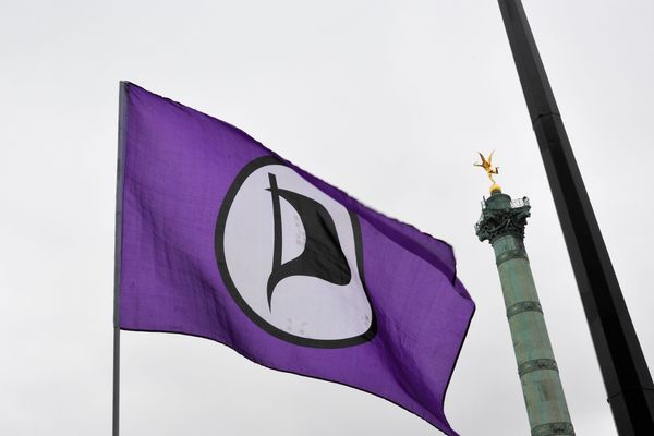 Le Parti pirate, mobilisé à Paris en 2012 contre les lois ACTA , SOPA et PIPA et après la fermeture du site internet Megaupload, dans une manifestation à l'initiative des Anonymous. 