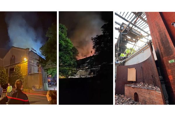 Une cinquantaine de sapeur-pompiers sont sur le pied de guerre depuis la nuit dernière pour maîtriser le feu aux caves Byrrrh , à Thuir, près de Perpignan.