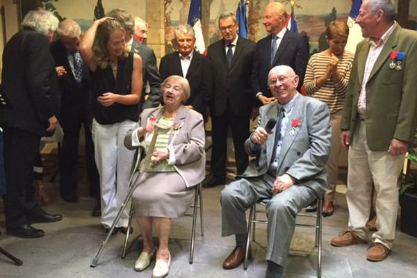 Jeanne Beaume lors de la remise de la Croix de Guerre et de la Légion d'honneur ce samedi. 