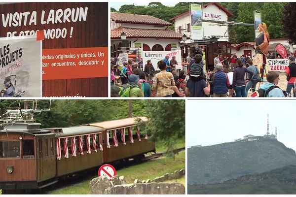 Le collectif Larrun Ez Hunki manifeste contre de nouveaux aménagements touristiques au sommet de la Rhune, lundi 21 mai. 