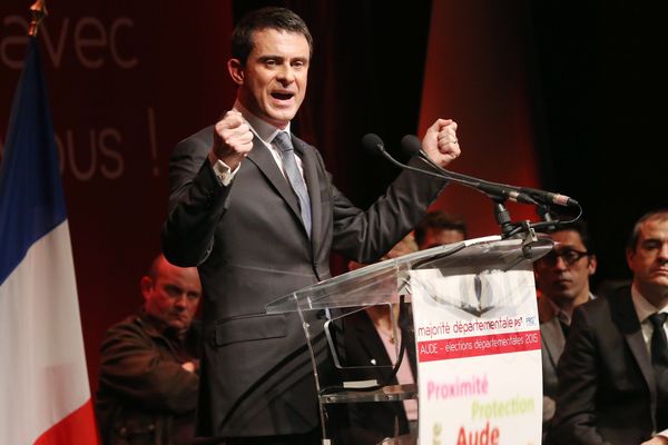 Manuel Valls à Palaja dans l'Aude pour soutenir les candidats socialistes aux élections départementales - 26 février 2015