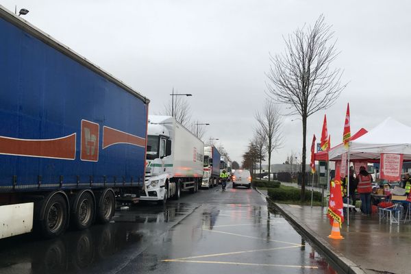 Barrage filtrant installé par les routiers, le 16 décembre 2019 à Nantes 