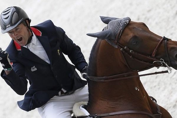 Patrice Delaveau, lors de l'épreuve de vitesse aux JEM 2014 au stade d'Ornano à Caen