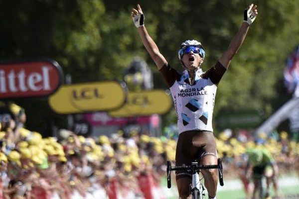 Alexis Vuillermoz lors de sa victoire d'étape sur le Tour de France, le 8 juillet 2015