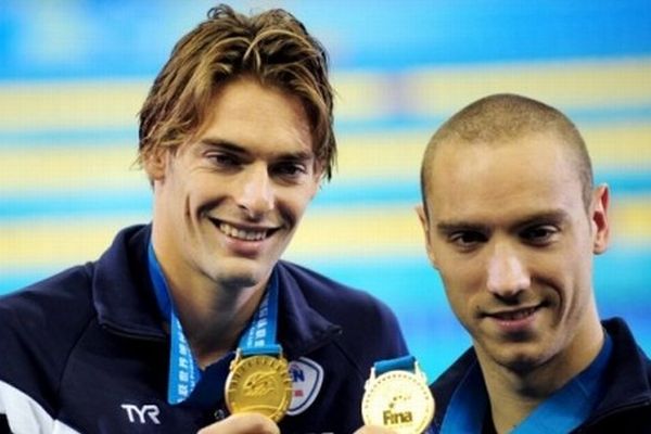 Camille Lacourt et Jérémy Stravius, co-champions du monde 2011 du 100 m dos.