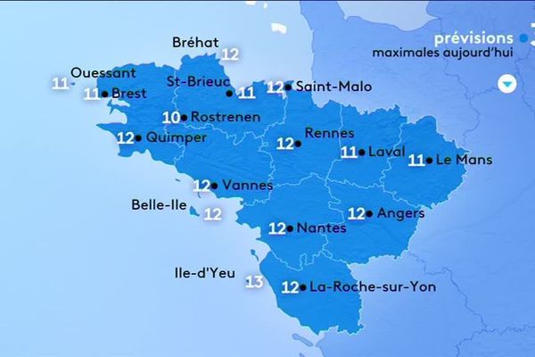 Cartes Les Previsions Meteo En Bretagne Du Mardi 12 Novembre Des Averses Avant L Arrivee Mercredi De Nouvelles Pluies