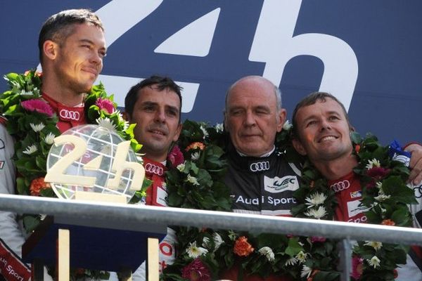 L'équipage victorieux de l'Audi N°2 aux 24 Heures du Mans 2014