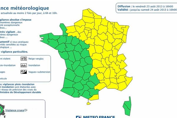 Le bulletin de vigilance de Météo France place les 4 départements bourguignons en jaune