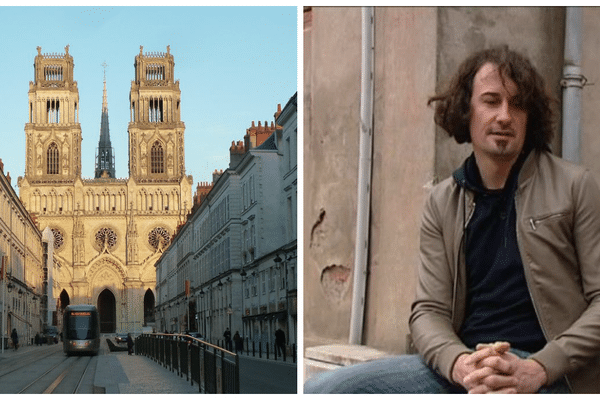 A gauche: La cathédrale d'Orléans - A droite: Olivier Savignac, victime présumée 