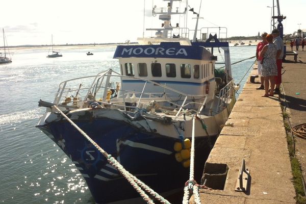 Le Moorea de retour au port du Croisic après la collision avec le pétrolier Front Njord survenue au large de Noirmoutier le 13 juillet 2014