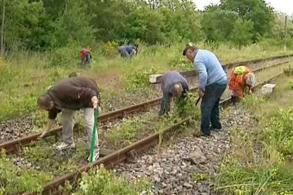 Christian, Nicole et une vingtaine d'autres défenseurs de la ligne ferroviaire Volvic-Lapeyrouse se sont retouvés samedi à la gare des Ancizes pour protester contre la fermeture de la ligne de 40 kilomètres. Signe particulier : ils ne sont pas venus avec des banderoles mais avec des outils de jardiniers.