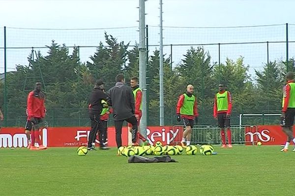 Les joueurs rémois à l'entraînement mercredi 4 mai