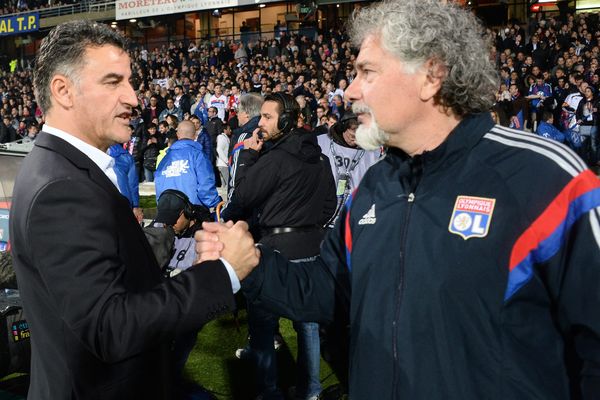 C.Galtier et Joël Bats lors du derby OL/ASSE 