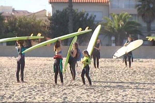 Canet-en-Roussillon (Pyrénées-Orientales) - des planchistes sur la plage - 2015