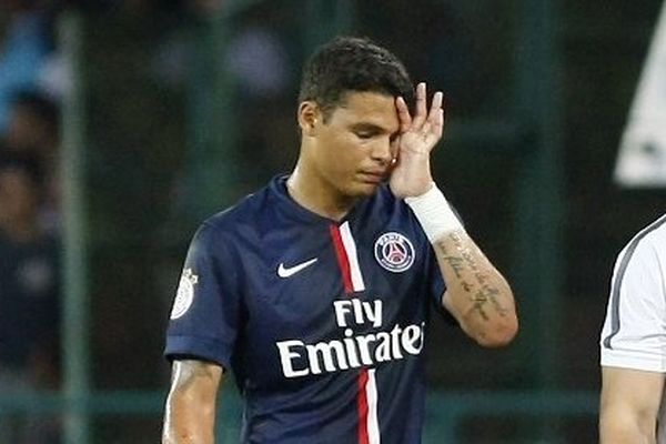 Le défenseur et capitaine du PSG Thiago Silva s'est blessé à la cuisse lors du match amical contre Naples le 11 août 2014.