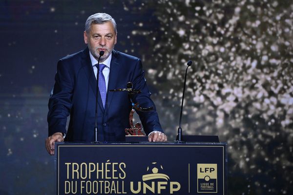 Bruno Génésio, entraîneur du Stade rennais, élu meilleur coach de Ligue 1 par ses pairs le 15 mai 2022 à Paris.