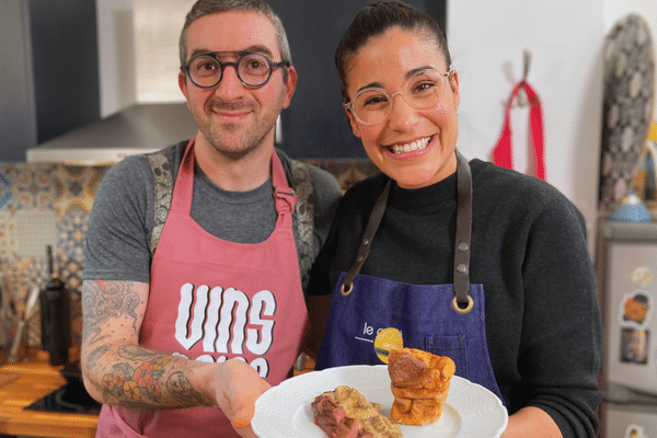 Florian et Justine Piluso, un duo vitaminé pour une recette de bœuf aux morilles caféinées à Limoges.