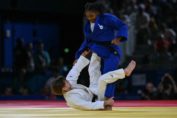 Sarah-Léonie Cysique ce samedi 3 août lors de l'épreuve de judo mixte aux Jeux olympiques de Paris.