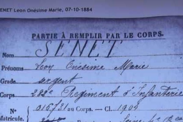 Le document de l’armée selon lequel Léon Senet est mort «Tué à l’ennemi» en 1915