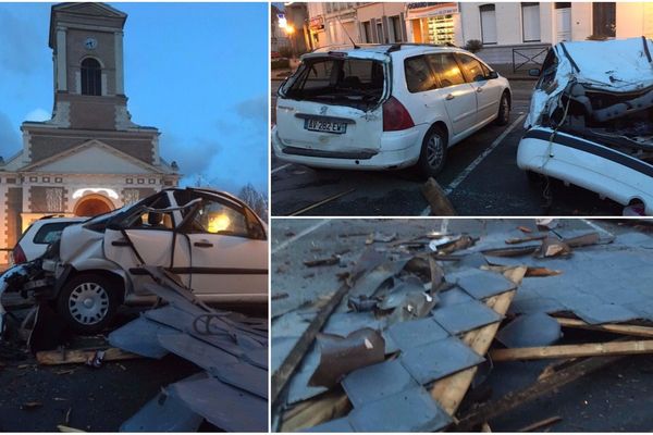 La chute d'une partie du toit du clocher de l'église de Marchiennes a endommagé deux véhicules.