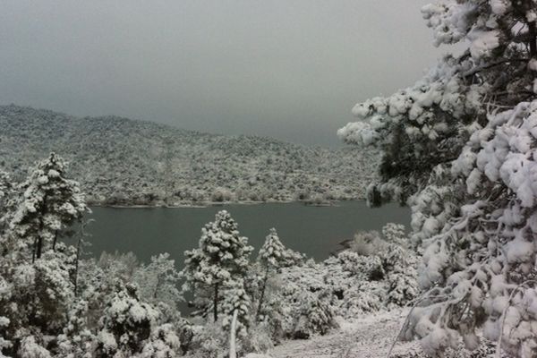 Neige au ac de Saint Cassien dans le Var.