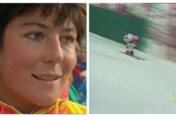 Claudine Emonet lors de la descente de Val d'Isère le 13 décembre 1986.